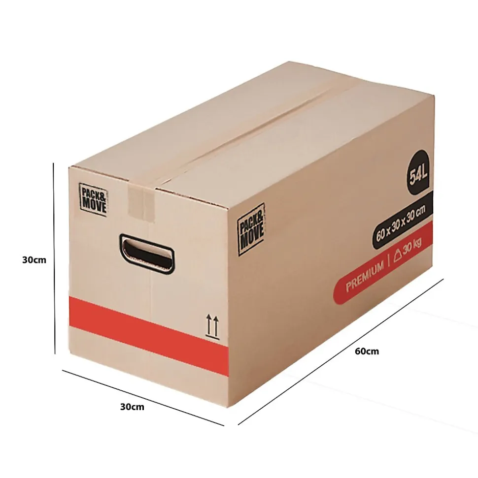 Cartons déménagement premium 54L (60 x 30 x 30 cm) et adhésifs offerts