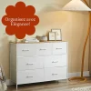 CASABEL Commode 7 tiroirs cadre metal blanc et plateau en bois meuble de rangement 100x30x75 cm pratique et polyvalente