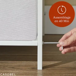 CASABEL Commode 7 tiroirs cadre metal blanc et plateau en bois meuble de rangement 100x30x75 cm pratique et polyvalente