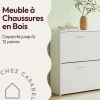 CASABEL Meuble à Chaussures Moderne 2 Abattants - Rangement Chaussures 12 Paires - Blanc - Meuble en Bois Composite