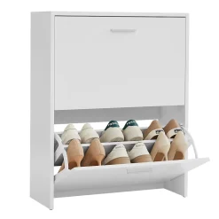 CASABEL Meuble à Chaussures Moderne 2 Abattants - Rangement Chaussures 12 Paires - Blanc - Meuble en Bois Composite