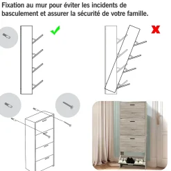 CASABEL Meuble de Rangement à Chaussure 24 Paires - Armoire Etagere Grande Capacité pour Entrée - L60xP24xH150 cm - Bois Clair