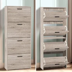 CASABEL Meuble de Rangement à Chaussure 24 Paires - Armoire Etagere Grande Capacité pour Entrée - L60xP24xH150 cm - Bois Clair