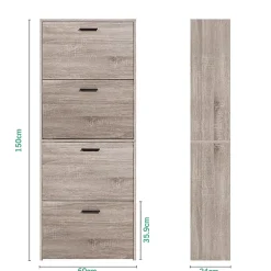CASABEL Meuble de Rangement à Chaussure 24 Paires - Armoire Etagere Grande Capacité pour Entrée - L60xP24xH150 cm - Bois Clair