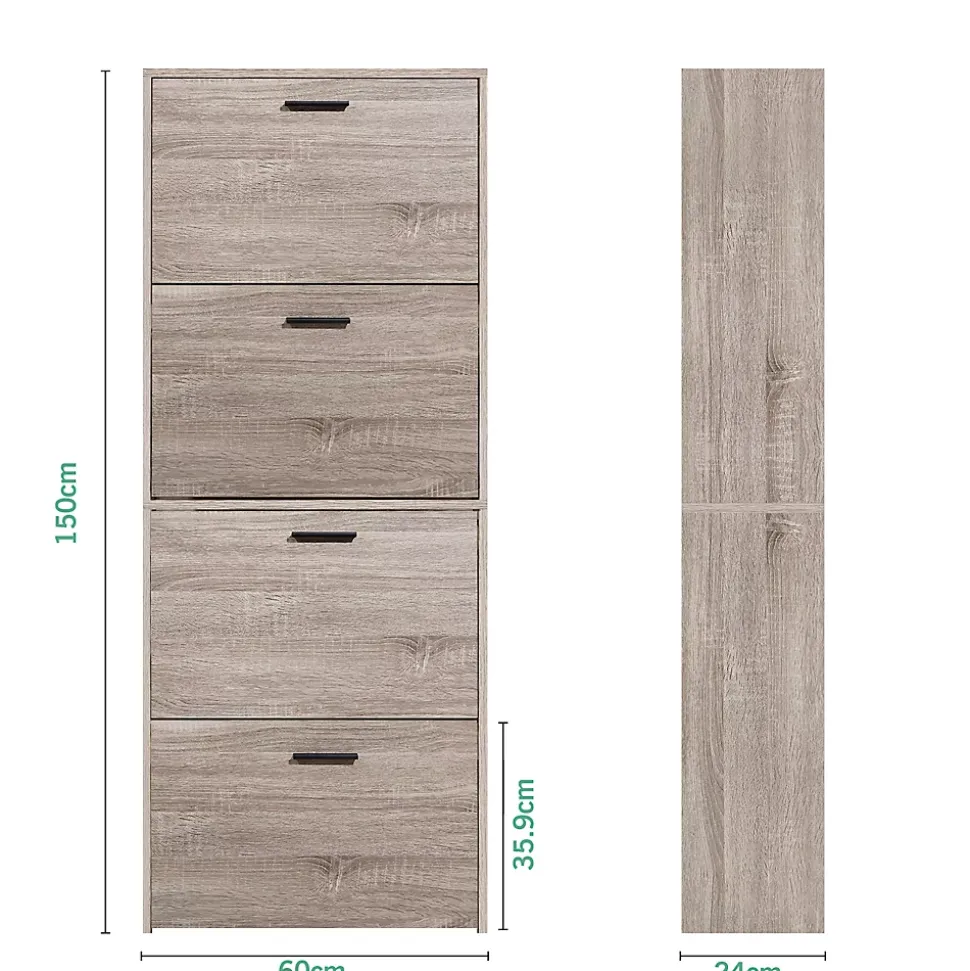 CASABEL Meuble de Rangement à Chaussure 24 Paires - Armoire Etagere Grande Capacité pour Entrée - L60xP24xH150 cm - Bois Clair