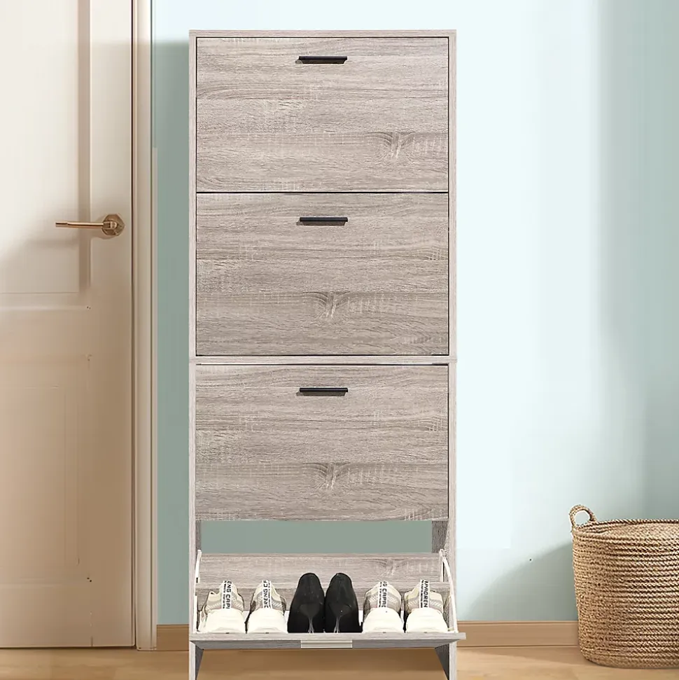 CASABEL Meuble de Rangement à Chaussure 24 Paires - Armoire Etagere Grande Capacité pour Entrée - L60xP24xH150 cm - Bois Clair