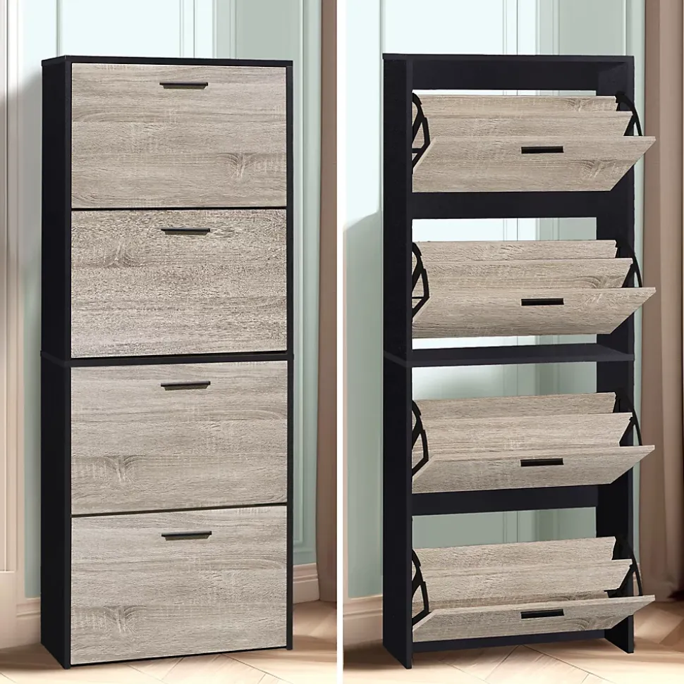 CASABEL Meuble Rangement Chaussure 24 Paires - Pour Entree Couloir - 60x24x150 cm - Noir