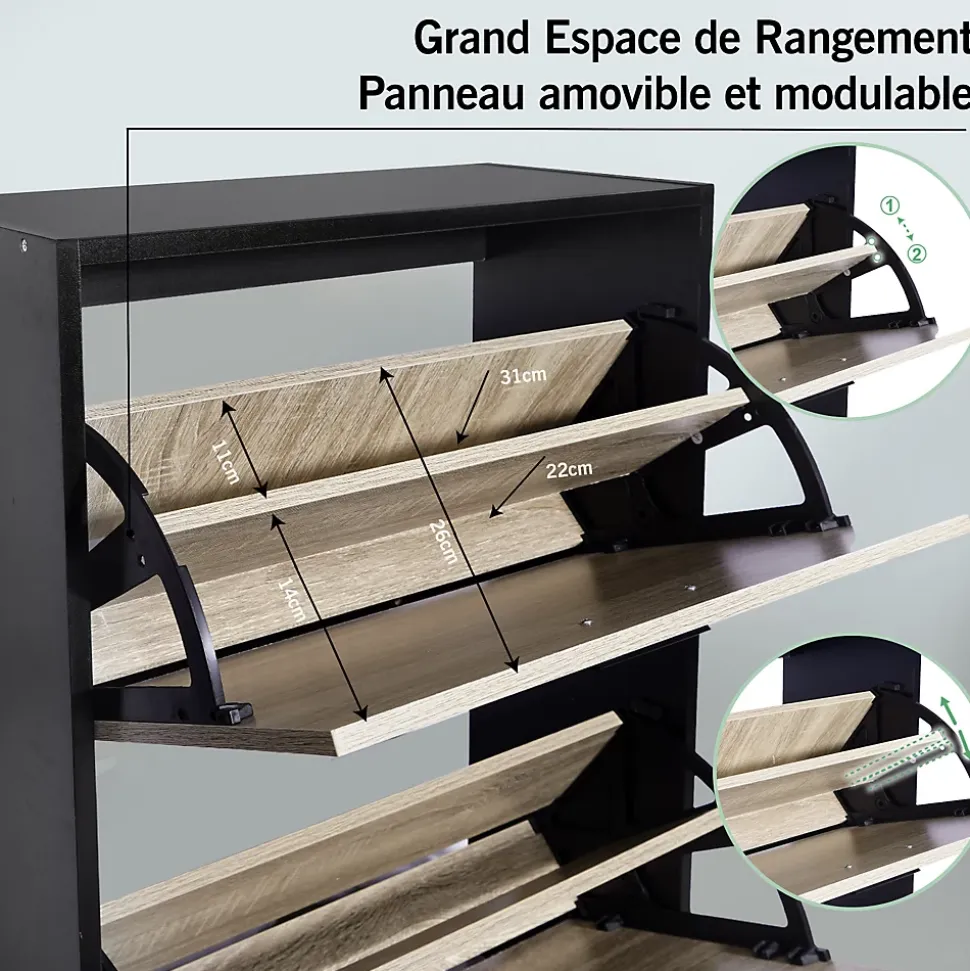CASABEL Meuble Rangement Chaussure 24 Paires - Pour Entree Couloir - 60x24x150 cm - Noir