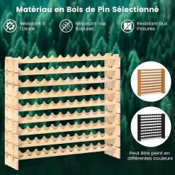 Casier à Bouteilles pour 108 Bouteilles Range Bouteille Vin avec 9 Étagères Porte Bouteille en Bois Massif pour Bars