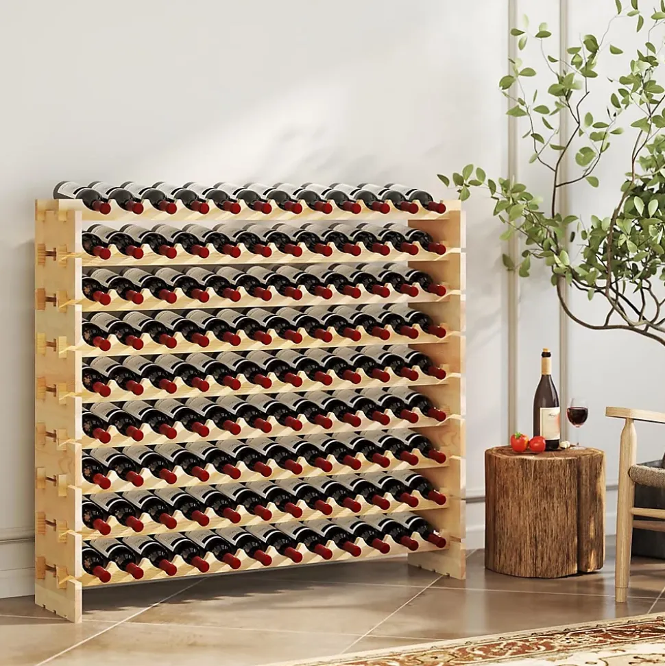 Casier à Bouteilles pour 108 Bouteilles Range Bouteille Vin avec 9 Étagères Porte Bouteille en Bois Massif pour Bars