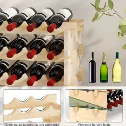 Casier à Bouteilles pour 108 Bouteilles Range Bouteille Vin avec 9 Étagères Porte Bouteille en Bois Massif pour Bars