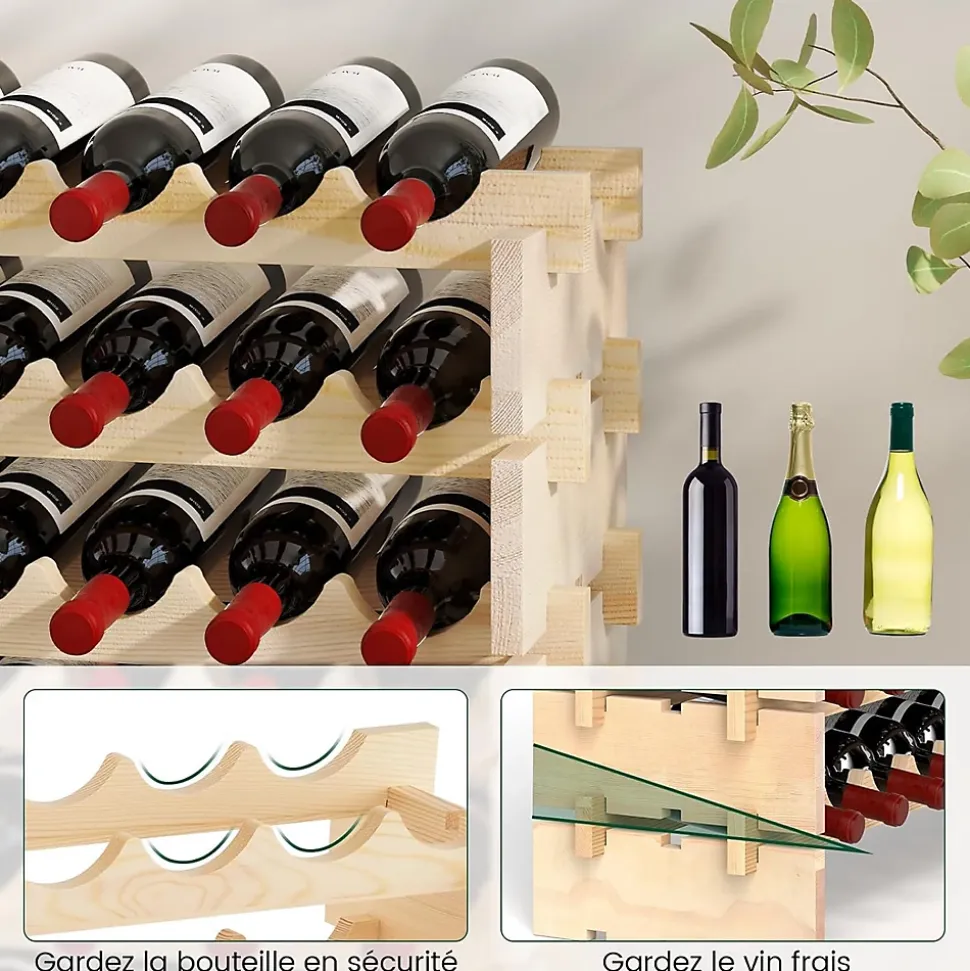 Casier à Bouteilles pour 108 Bouteilles Range Bouteille Vin avec 9 Étagères Porte Bouteille en Bois Massif pour Bars