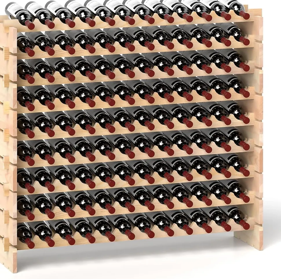 Casier à Bouteilles pour 108 Bouteilles Range Bouteille Vin avec 9 Étagères Porte Bouteille en Bois Massif pour Bars
