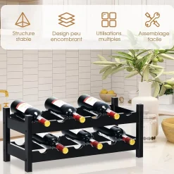 Casier à Vin avec 12 Bouteilles étagère à Vin en Bambou Armoire de Rangement pour à Vin 12 Bouteilles avec 2 Niveaux Marron