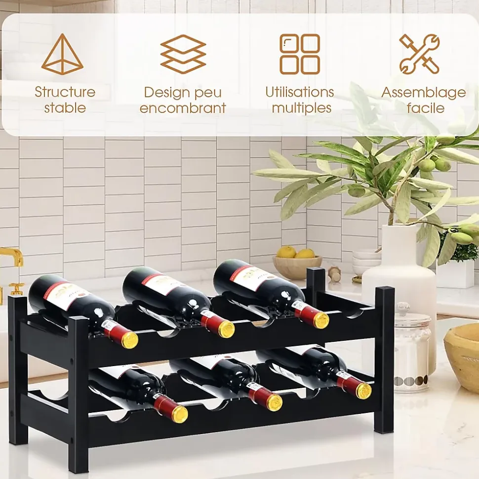 Casier à Vin avec 12 Bouteilles étagère à Vin en Bambou Armoire de Rangement pour à Vin 12 Bouteilles avec 2 Niveaux Marron
