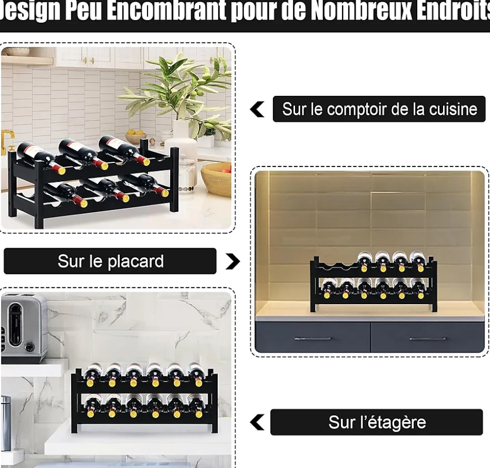 Casier à Vin avec 12 Bouteilles étagère à Vin en Bambou Armoire de Rangement pour à Vin 12 Bouteilles avec 2 Niveaux Marron