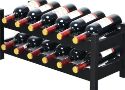 Casier à Vin avec 12 Bouteilles étagère à Vin en Bambou Armoire de Rangement pour à Vin 12 Bouteilles avec 2 Niveaux Marron