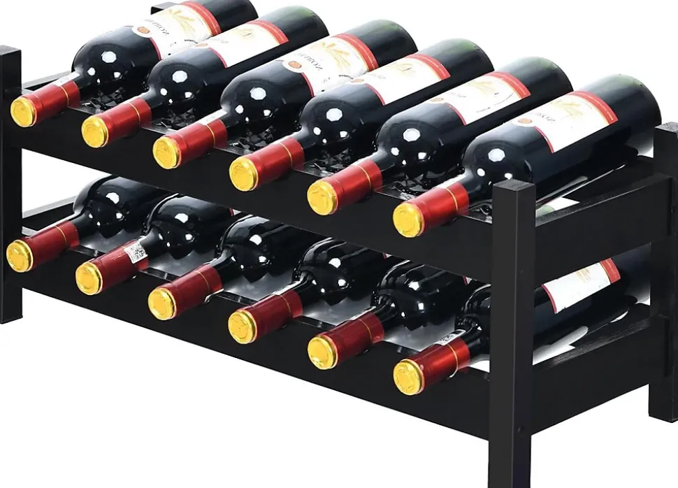 Casier à Vin avec 12 Bouteilles étagère à Vin en Bambou Armoire de Rangement pour à Vin 12 Bouteilles avec 2 Niveaux Marron