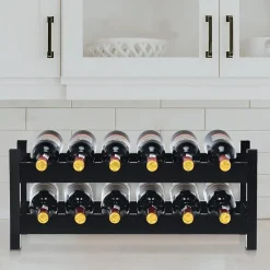 Casier à Vin avec 12 Bouteilles étagère à Vin en Bambou Armoire de Rangement pour à Vin 12 Bouteilles avec 2 Niveaux Marron