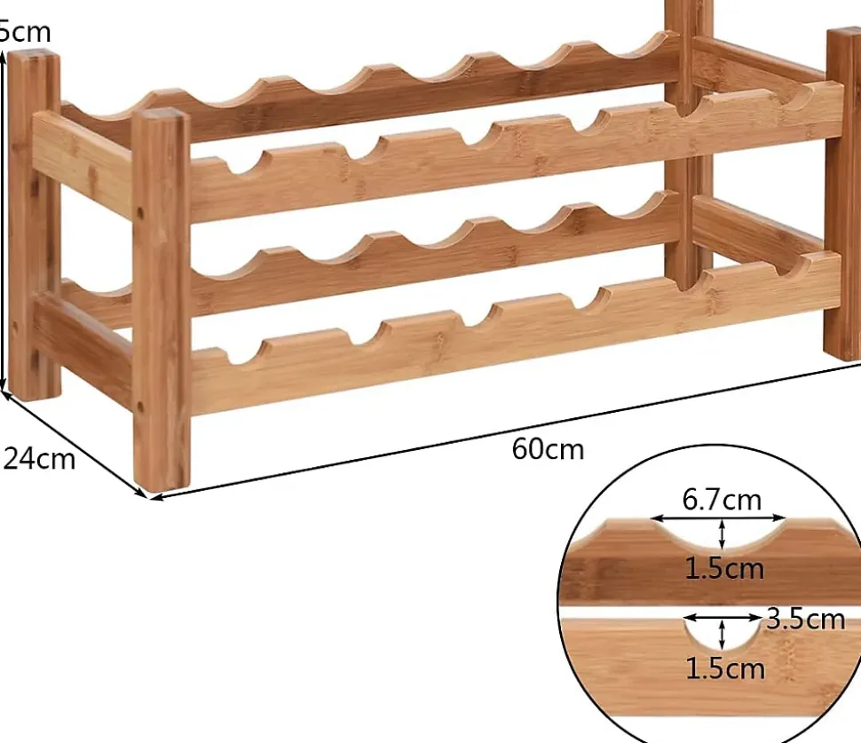 Casier à Vin avec 12 Bouteilles étagère à Vin en Bambou Armoire de Rangement pour à Vin 12 Bouteilles avec 2 Niveaux Naturel