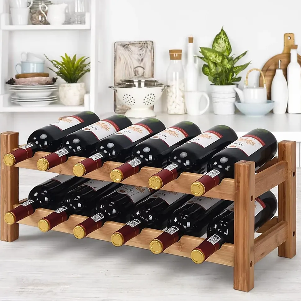 Casier à Vin avec 12 Bouteilles étagère à Vin en Bambou Armoire de Rangement pour à Vin 12 Bouteilles avec 2 Niveaux Naturel