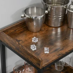 Casier à vin design industriel étagère à bouteilles 9 bouteilles support verres à vin intégré métal noir aspect vieux bois veinage