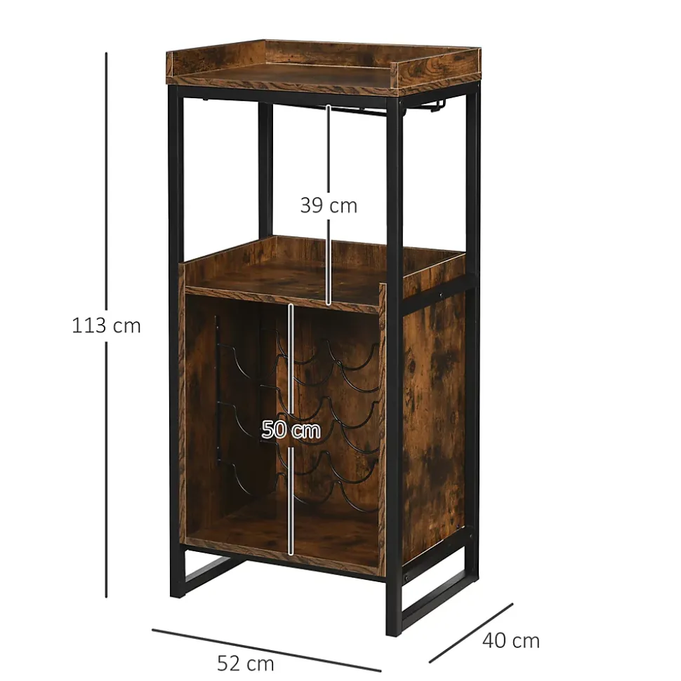 Casier à vin design industriel étagère à bouteilles 9 bouteilles support verres à vin intégré métal noir aspect vieux bois veinage