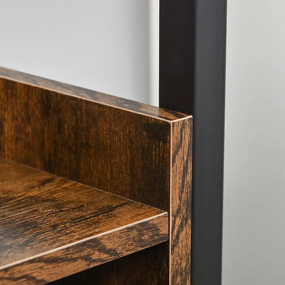 Casier à vin design industriel étagère à bouteilles 9 bouteilles support verres à vin intégré métal noir aspect vieux bois veinage