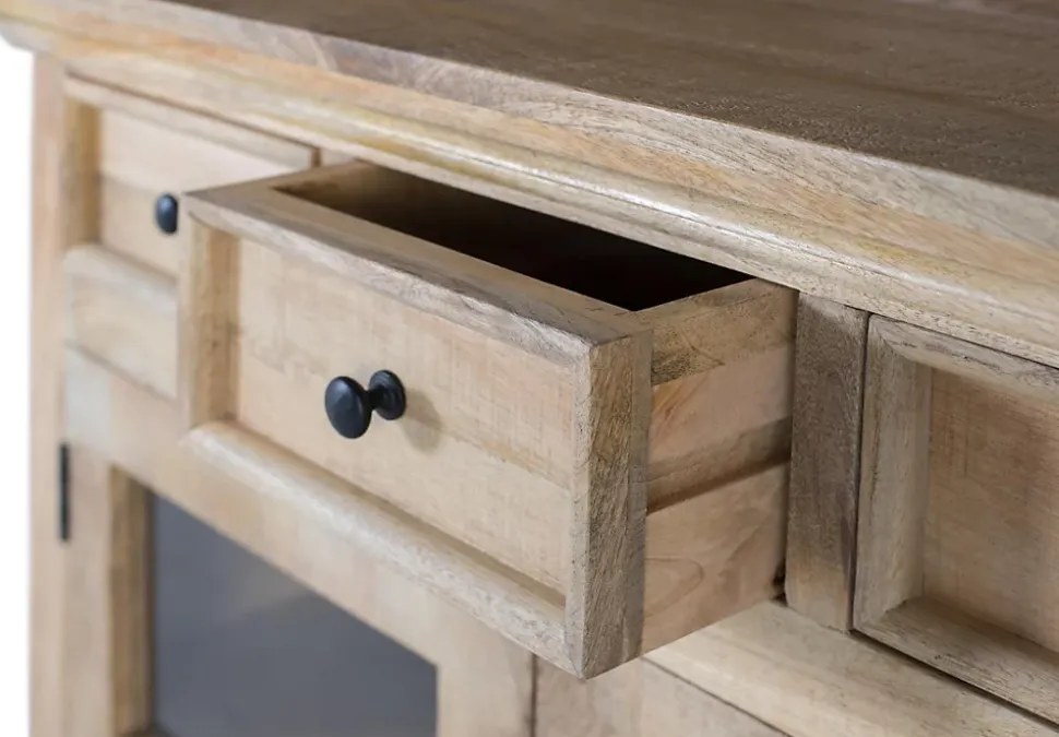Casier à vin en bois de manguier avec miroir central