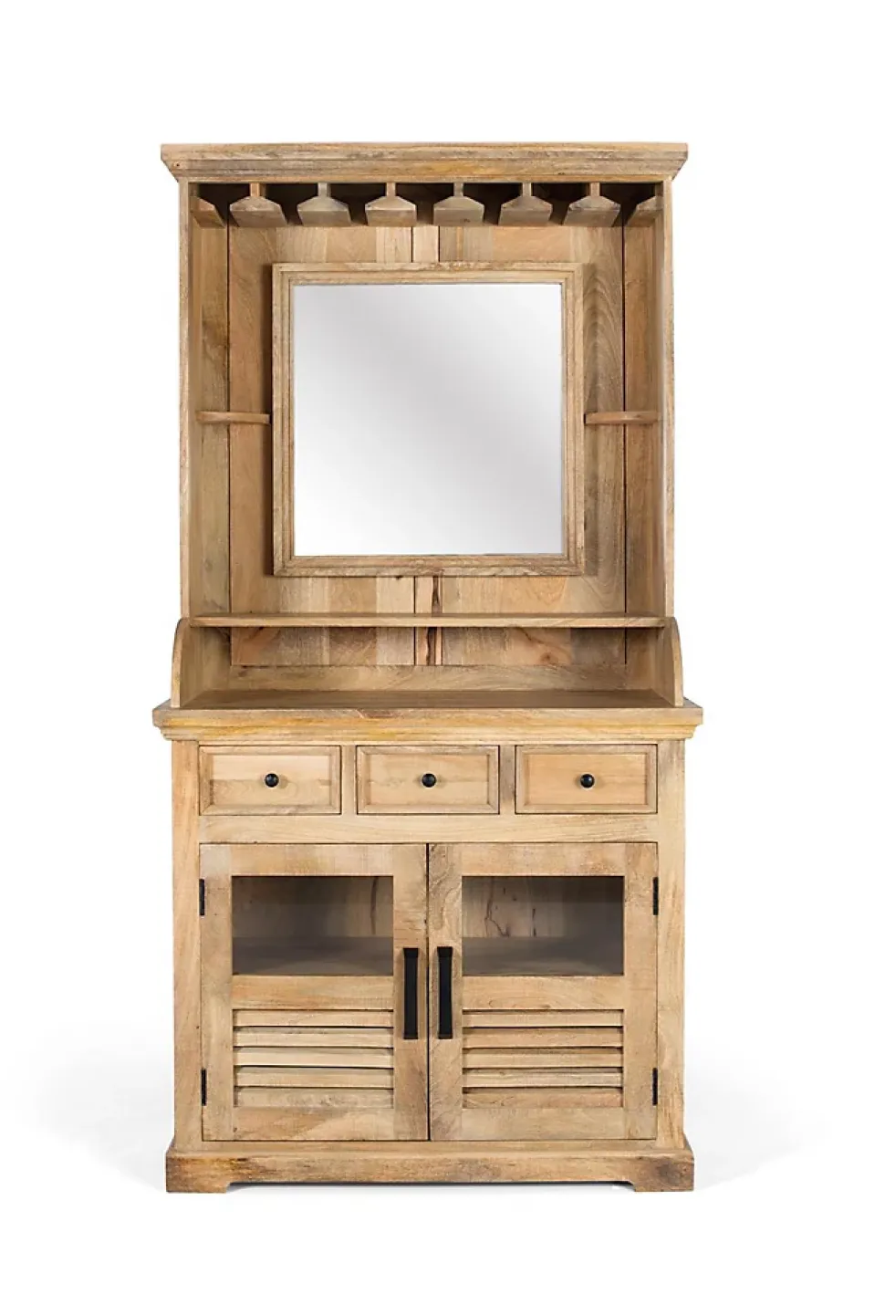 Casier à vin en bois de manguier avec miroir central
