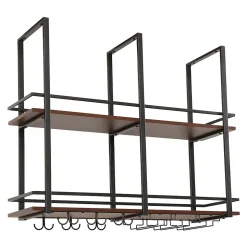 Casier à vin suspendu Hubro métal 100 x 30 x 85 cm noir effet noyer en.casa