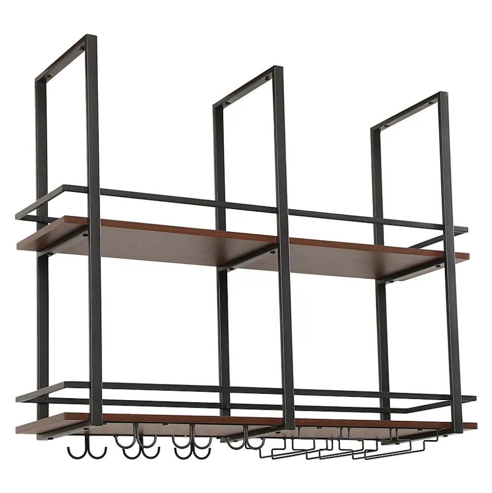 Casier à vin suspendu Hubro métal 100 x 30 x 85 cm noir effet noyer en.casa