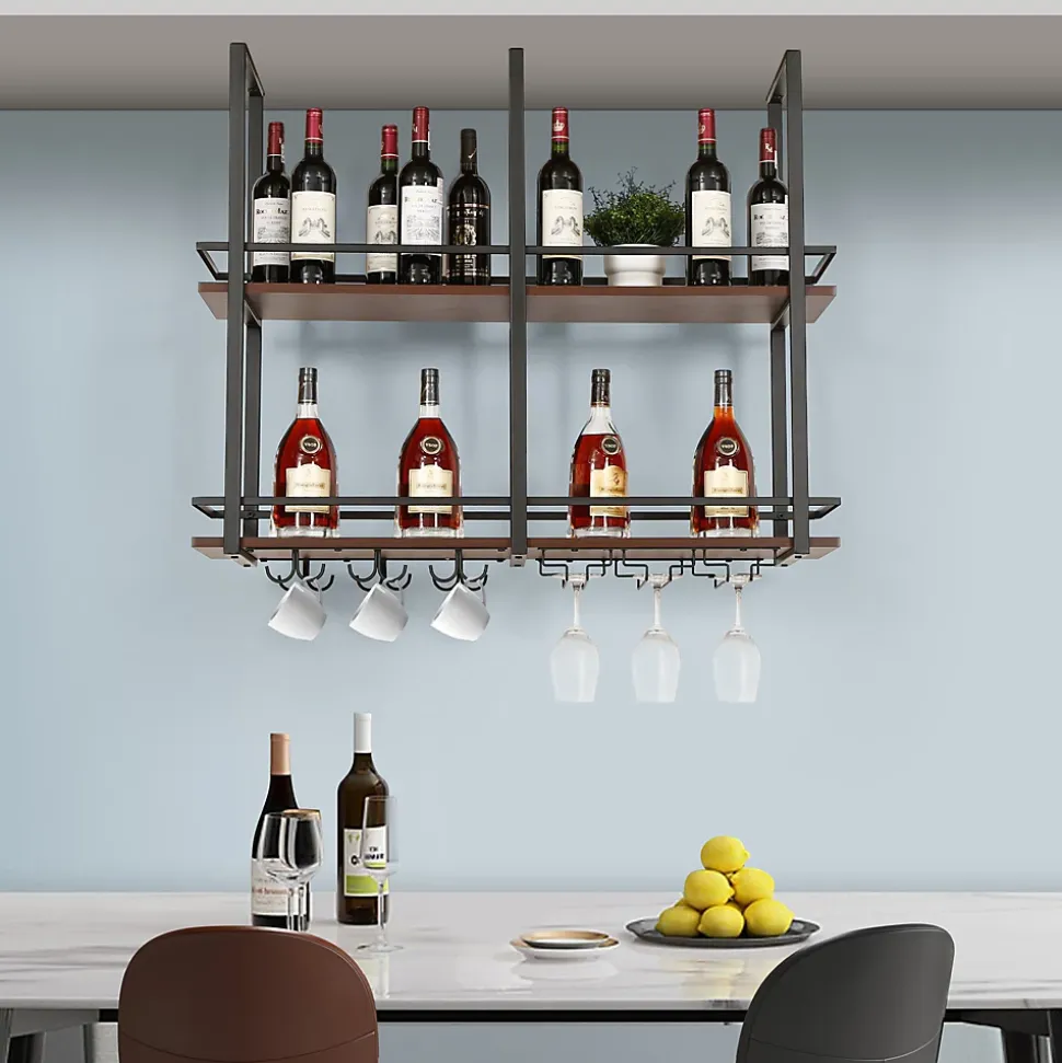 Casier à vin suspendu Hubro métal 100 x 30 x 85 cm noir effet noyer en.casa