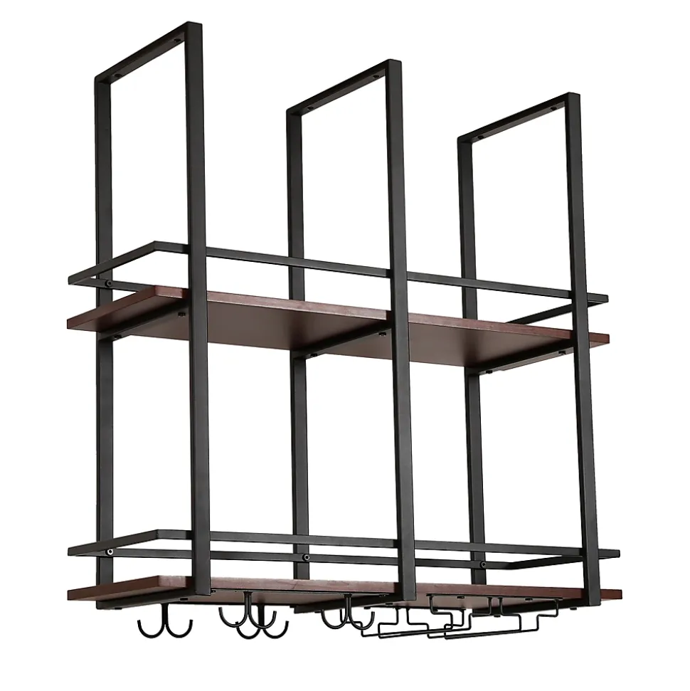 Casier à vin suspendu Hubro métal 80 x 30 x 85 cm noir effet noyer en.casa