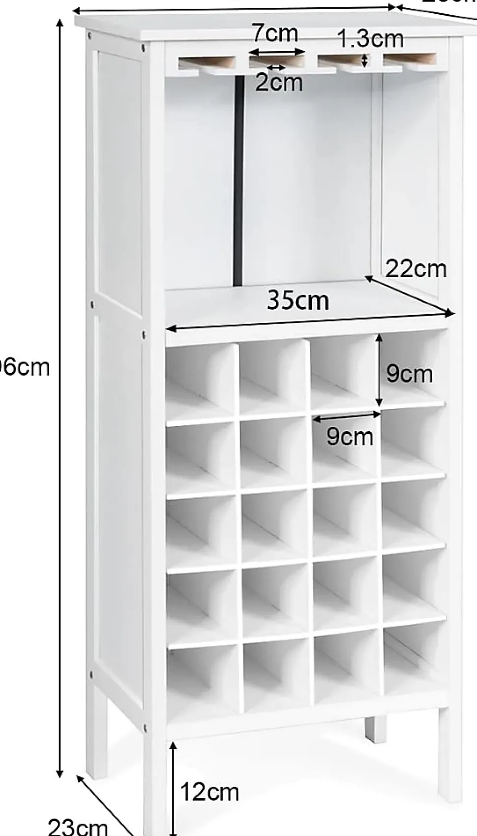 Casier a Vin avec 20 Emplacements et Porte gobelet Etagere a Bouteille en Pin pour Cave Collier Cuisine Blanc