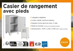 Casier de bureau en métal 1 porte avec pieds Snor blanc H. 74 x L. 40 cm