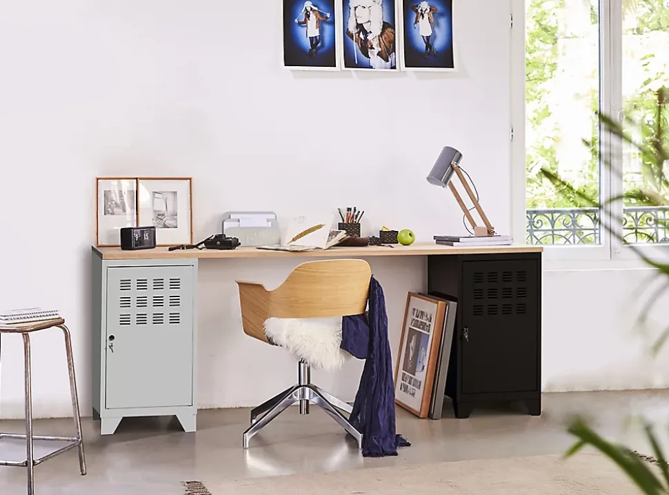 Casier de bureau en métal 1 porte avec pieds Snor noir H. 74 x L. 40 cm
