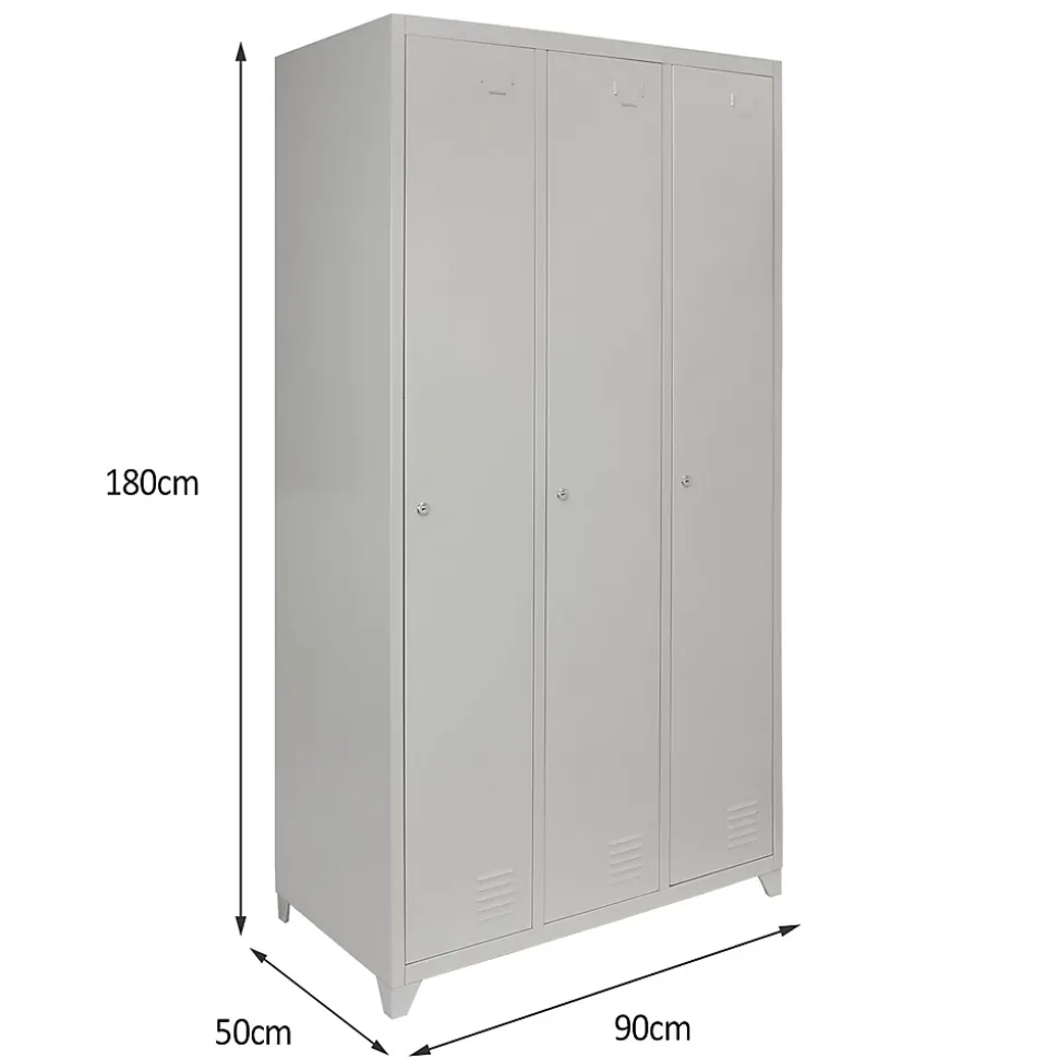 Casier de Rangement de 3 Portes en Acier Gris