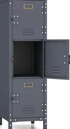 Casier en Métal à 3 Portes Verrouillables Armoire de Rangement 3 Etagères Verticale Empilable Casier Vestiaire College