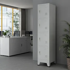 Casier Métallique avec 4 Portes Vérouillables Armoire de Rangement avec Étagères Acier Laqué 180 x 38 x 45 cm Gris