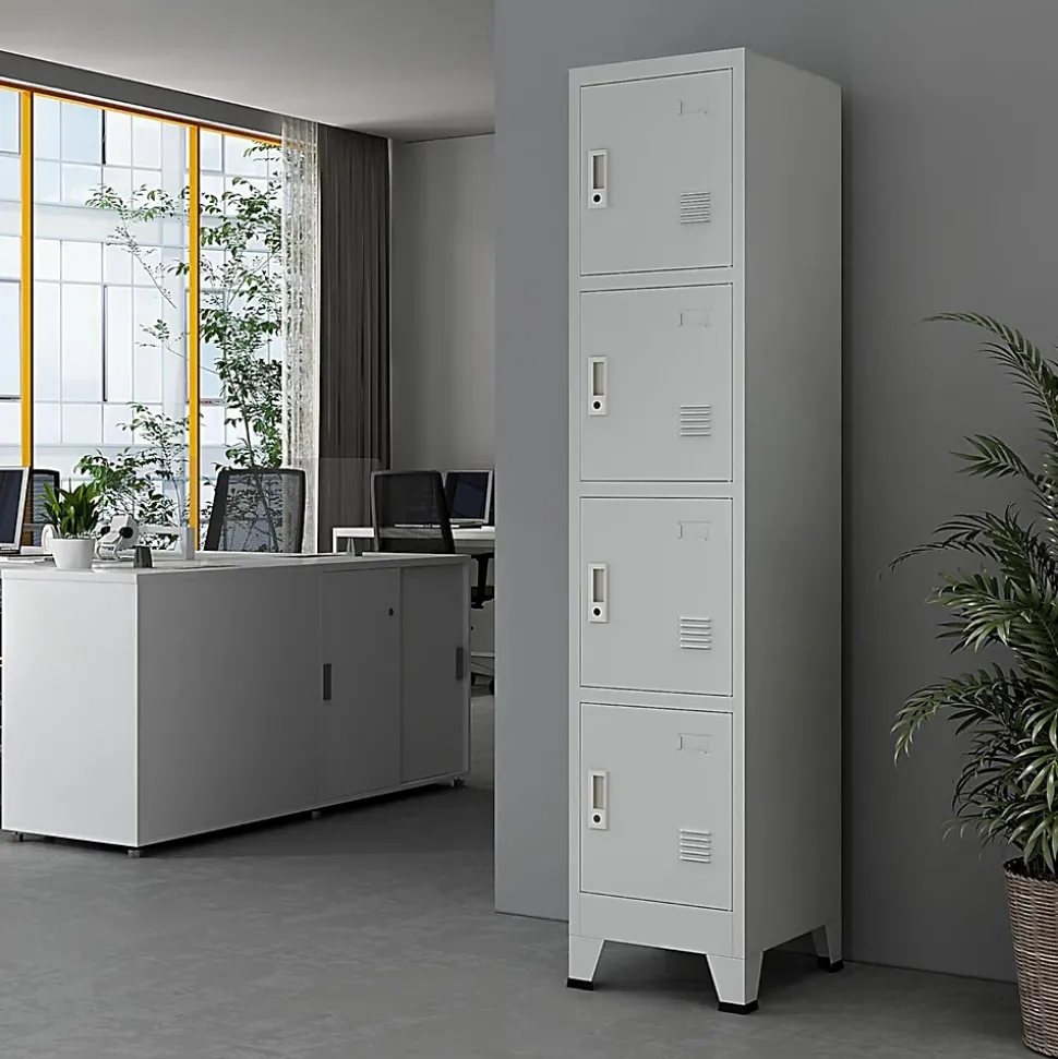 Casier Métallique avec 4 Portes Vérouillables Armoire de Rangement avec Étagères Acier Laqué 180 x 38 x 45 cm Gris