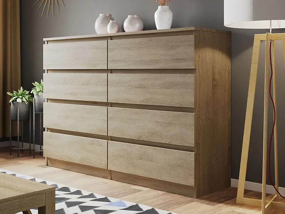 Celia - commode 8 tiroirs - effet bois - 139 cm - style contemporain - Best Mobilier