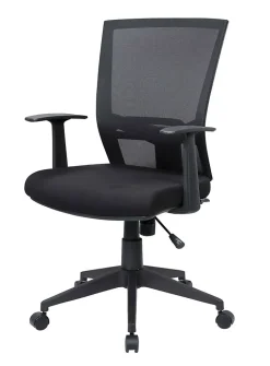 Chaise à roulettes Eulalia, Fauteuil de direction en maille avec accoudoirs, Siège de bureau ergonomique, 59x64h96/106 cm, Noir