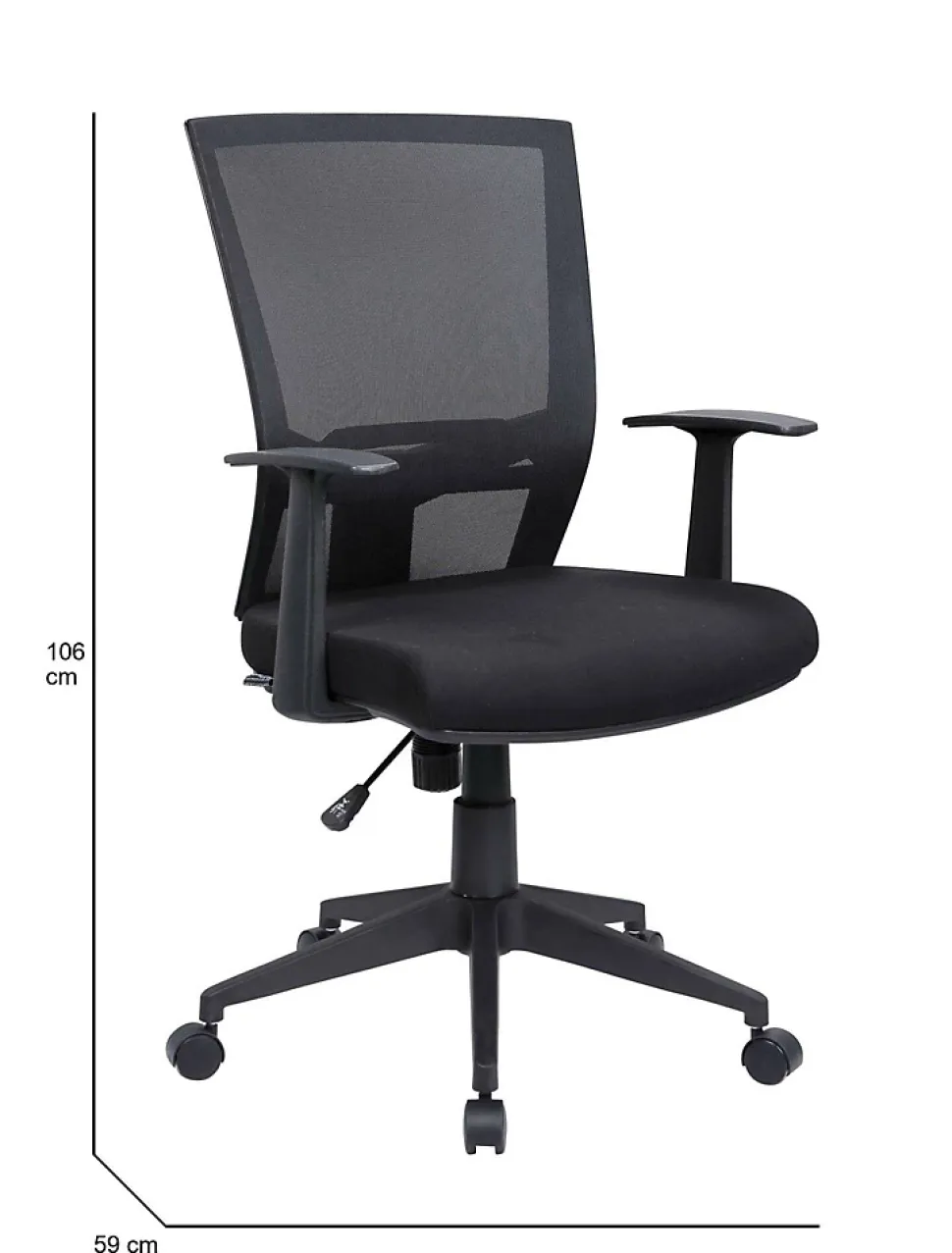 Chaise à roulettes Eulalia, Fauteuil de direction en maille avec accoudoirs, Siège de bureau ergonomique, 59x64h96/106 cm, Noir