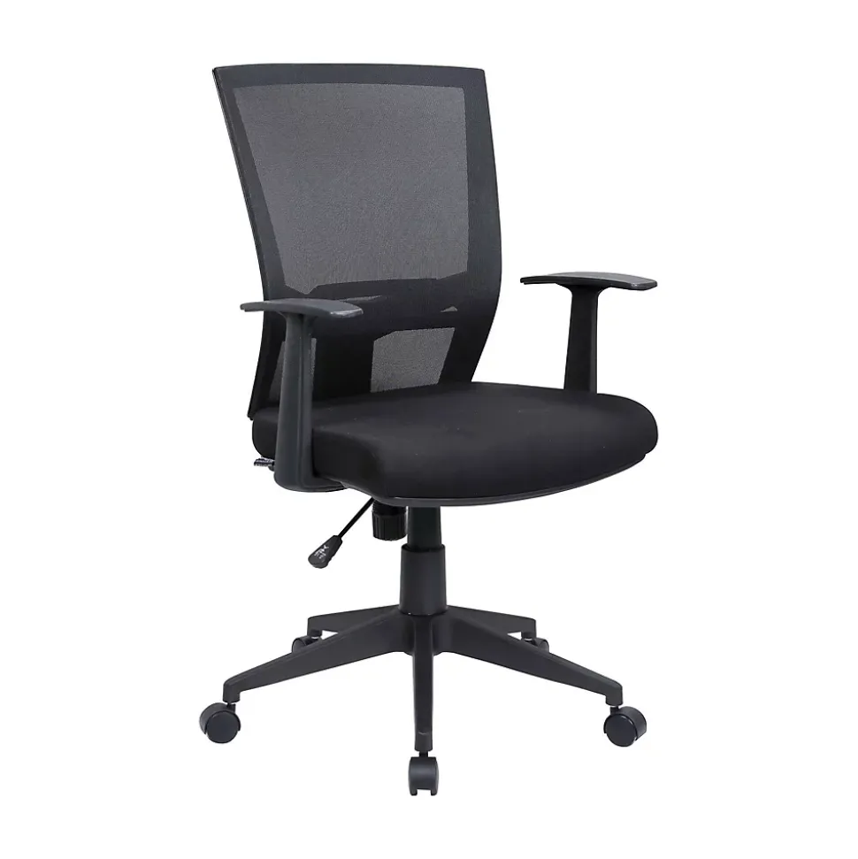 Chaise à roulettes Eulalia, Fauteuil de direction en maille avec accoudoirs, Siège de bureau ergonomique, 59x64h96/106 cm, Noir