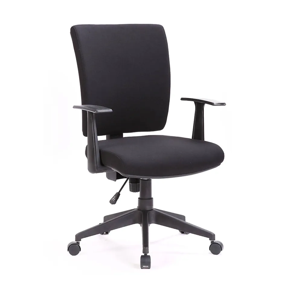 Chaise à roulettes Eulalia, Fauteuil de direction avec accoudoirs, Siège de bureau ergonomique, 61x65h98/108 cm, Noir