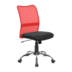 Chaise à roulettes Maysak, Chaise de travail en maille, Siège de bureau ergonomique, 57x46h90/100 cm, Noir et Rouge