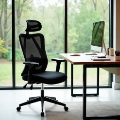 Chaise bureau Elisha, ergonomique avec soutien lombaire, ajustable en hauteur, pivotante, revêtement mesh respirant Noir