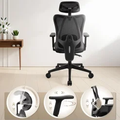 Chaise bureau Elisha, ergonomique avec soutien lombaire, ajustable en hauteur, pivotante, revêtement mesh respirant Noir
