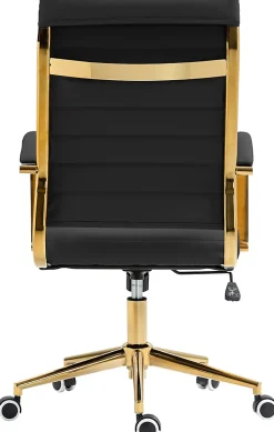 Chaise bureau ergonomique cuir synthétique Havanna, réglable hauteur, piètement doré, pivotant à 360 degrés Noir
